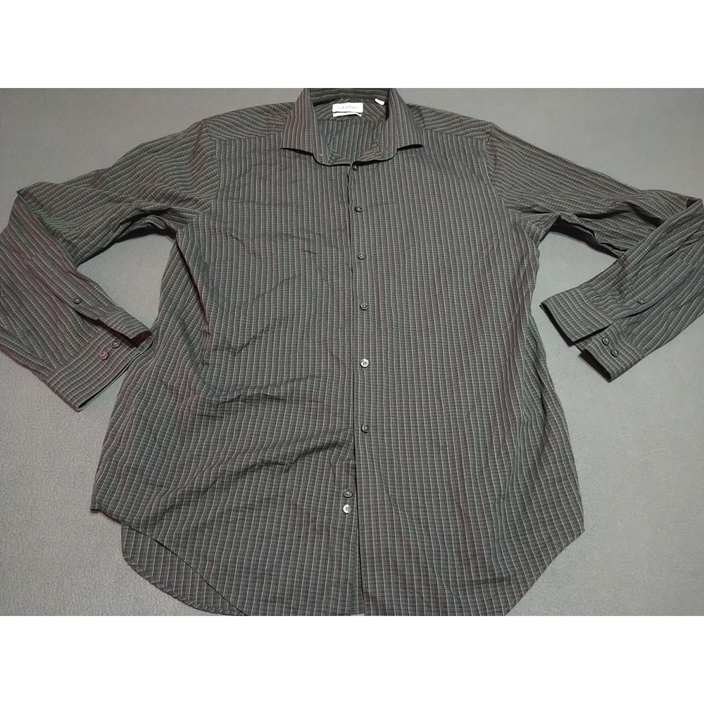 Calvin Klein Shirt Men 16.5 34/35 Black Plaid Button Up Long Sleeve Designer